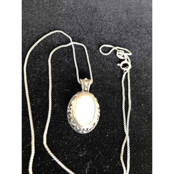 Vintage Sterling Silver and White Mother of Pearl Pendant on 18